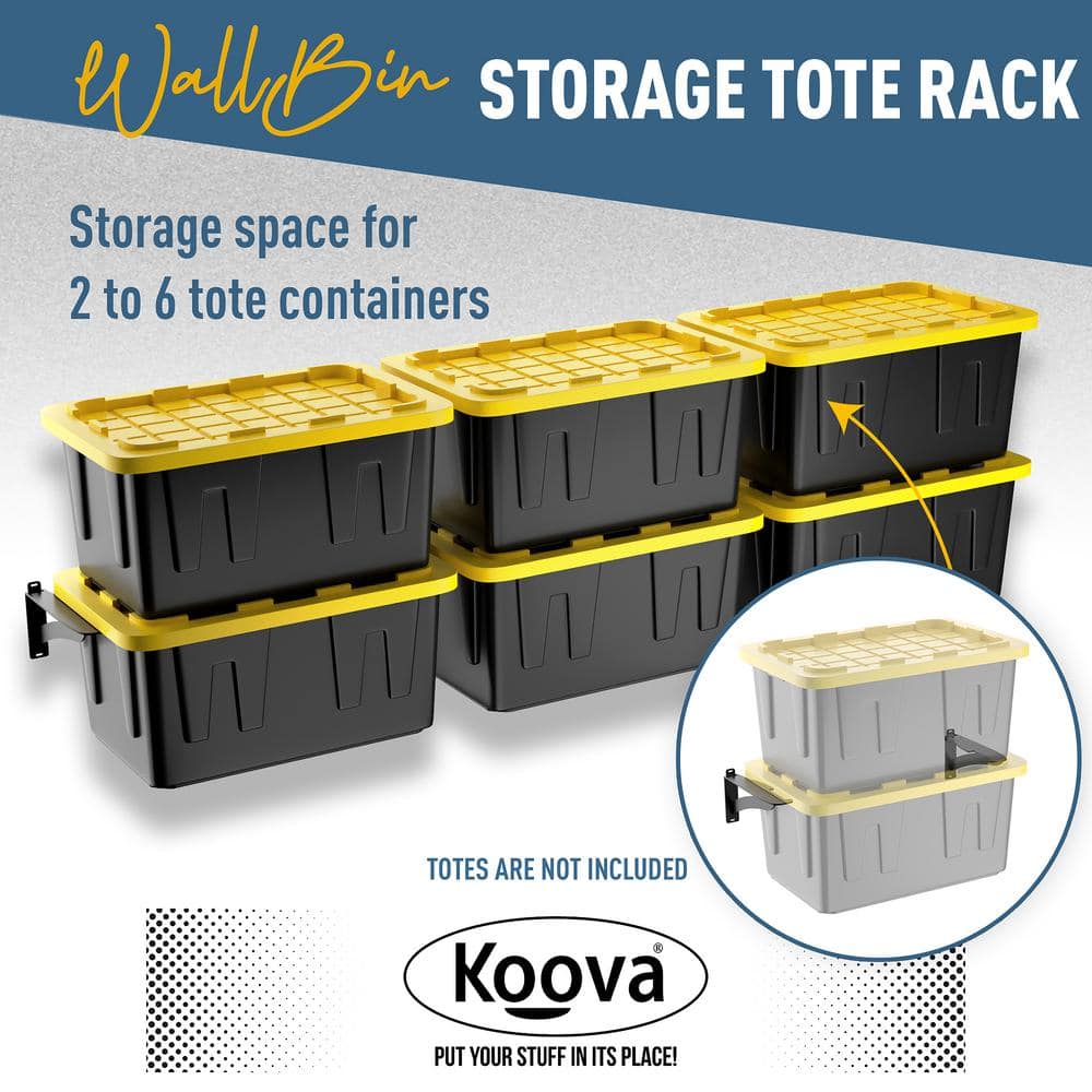 Heavy-Duty Black Steel Wall-Mounted Garage Tote Rack System