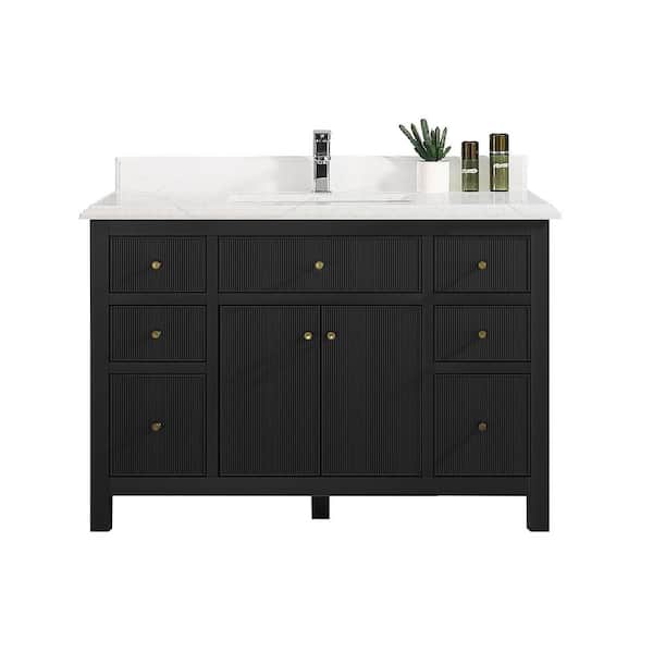 Willow Collections Sonoma 48 in. W x 22 in. D x 36 in. H Bath Vanity in Black with Cove Edge Empira Quartz Vanity Top