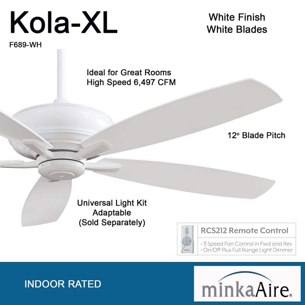 Kola-XL 60-Inch White Ceiling Fan with Remote Control