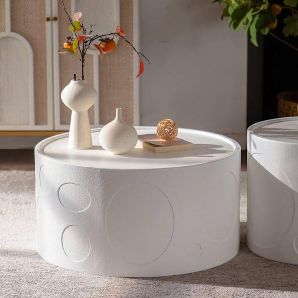 Ansel Modern 27.56 in. Creamy White Round MDF Accent Side Table