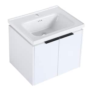 24 in. W Modern Elegant Floating Wall Mounted Bathroom Vanity with 1-White Ceramic Sink, Soft Close Doors, in White