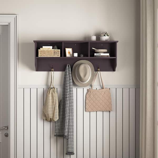 Espresso 38.6 in. W x 7.9 in. D Wall-Mounted Coat Rack with Storage Decorative Wall Shelf-Modern Entryway Organizer
