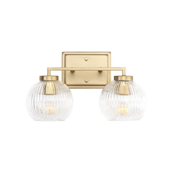 Elliott 7 in. 2 Light Brushed Champagne Bronze Vanity Light with Ribbed Clear Shade