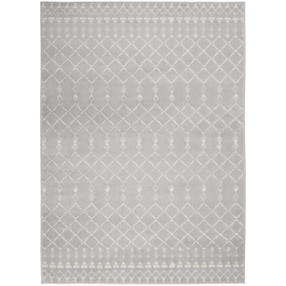 Geometric Gray Synthetic 6' x 9' Easy-Care Area Rug