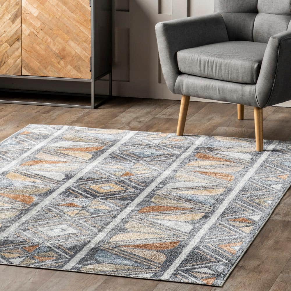 Dolina Blue Geometric Pattern Washable Synthetic Area Rug