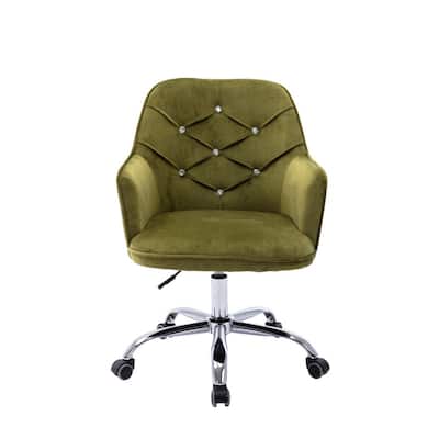 Green Velvet Swivel Shell Office Chair with Non-adjustable Arms