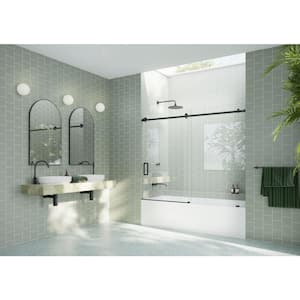 72 in. W x 60 in. H Sliding Frameless Shower Door/Enclosure in Matte Black Finish with Clear Glass