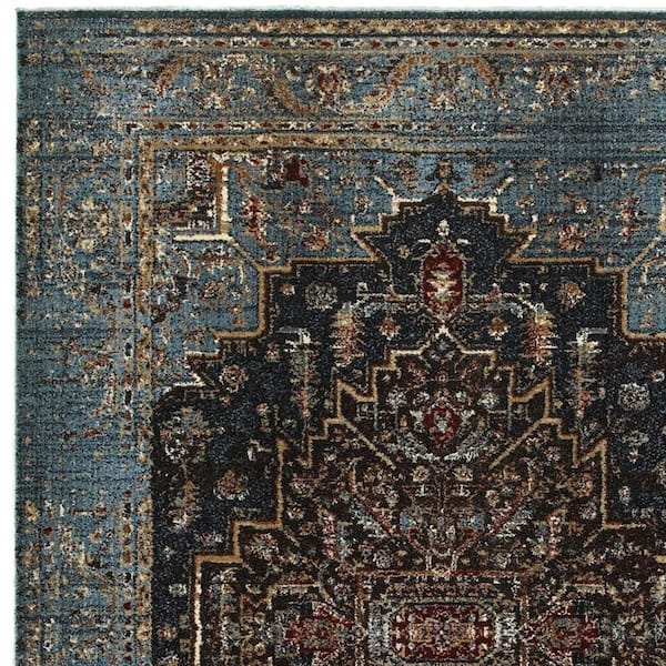 10 ft. x 13 ft. Blue, Navy Blue Medallion Washable Area Rug