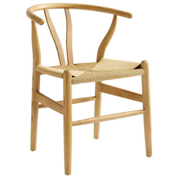MODWAY Amish Wood Rope Dining Room Chair in Natural-29 Inch Tall Solid Elm Wood Accent Armchair