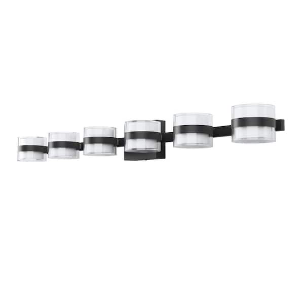 Austin 42.5 in. 6-Light Black Integrated LED Modern Indoor Applique Murale Bedroom Vanity Light with 3-CCT