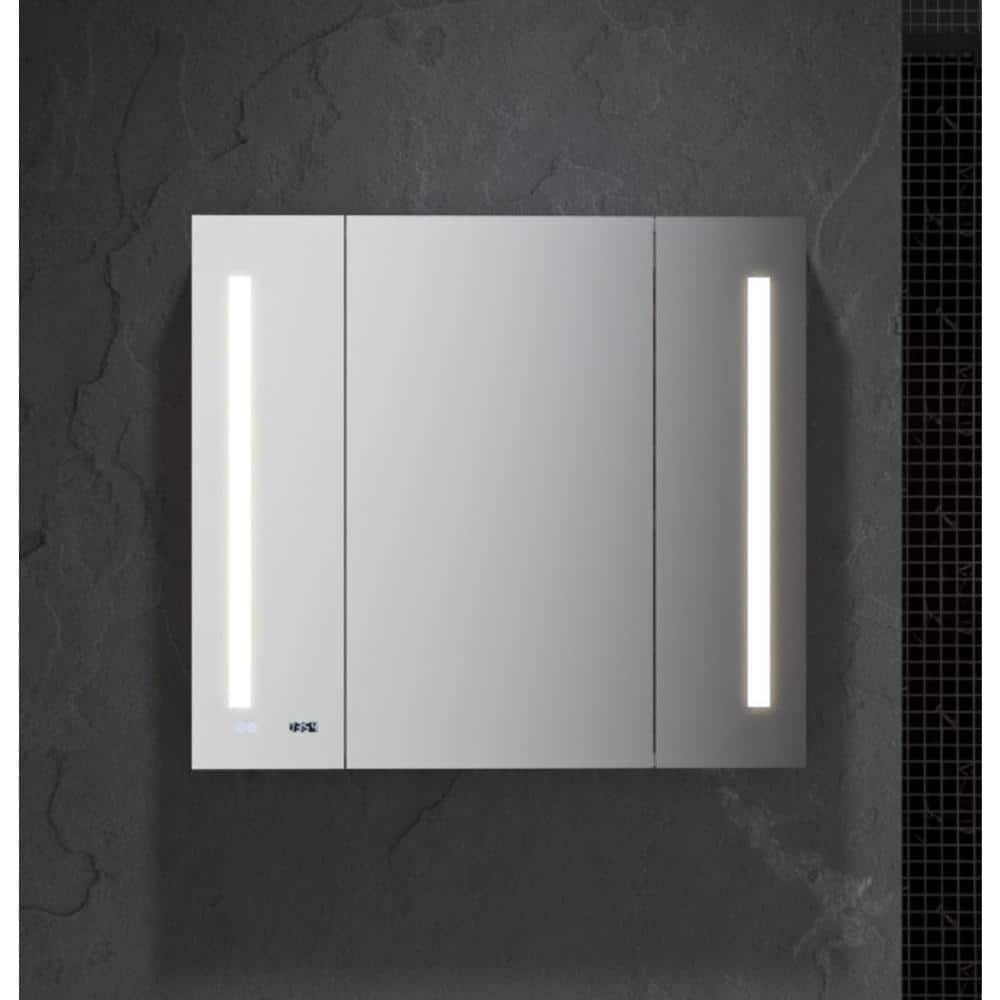 Silver Frameless LED Lighted Tri-view Medicine Cabinet