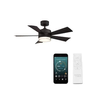 Wynd 42 in. Smart Indoor/Outdoor 5-Blade Ceiling Fan Matte Black with 3000K LED LED and Remote Control