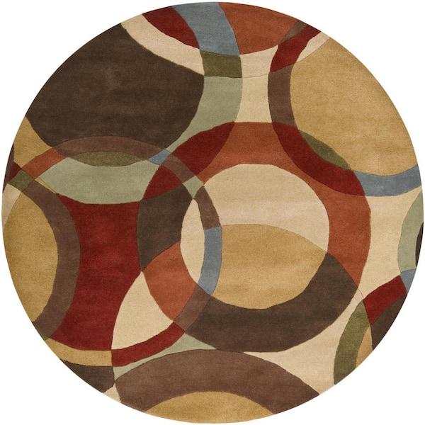 Seletar Brown Doormat 4 ft. x 4 ft. Round Geometric Area Rug
