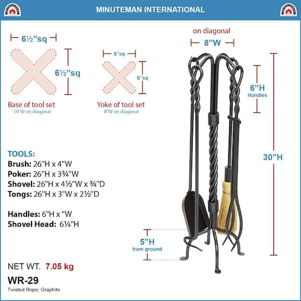 30 in. Tall Graphite Twisted Rope 5-Piece Fireplace Tool Set