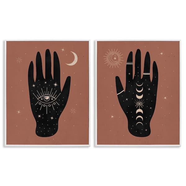 Stupell Industries All Seeing Mystical Hands by Nina Blue 2-Pieces White Framed Religious Giclee Art Print 14 in. x 11 in.