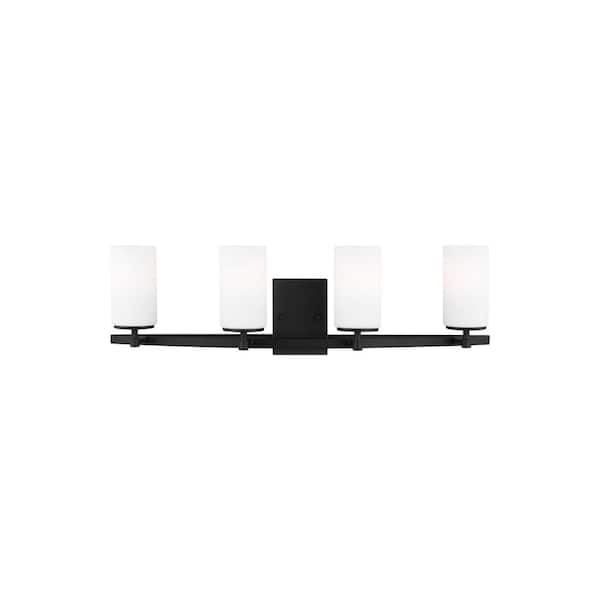 Generation Lighting Alturas 30.5 in. 4-Light Midnight Black Modern Contemporary Wall Bathroom Vanity Light with Satin Etched Glass Shades