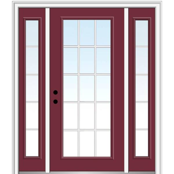 MMI Door 64.5 in. x 81.75 in. Internal Grilles Right-Hand Full Lite Clear Painted Fiberglass Prehung Front Door with Sidelites