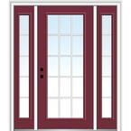 68.5 in. x 81.75 in. Internal Grilles Right-Hand Inswing Full Lite Clear Painted Steel Prehung Front Door with Sidelites