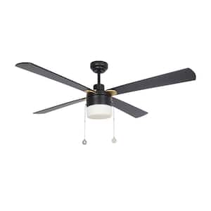 Hutton 52 in. LED Indoor Black Ceiling Fan with Light Kit and Pull Chain