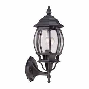 16.5 in. Black 1-Light Outdoor Wall Lamp with Clear Beveled Glass Shade