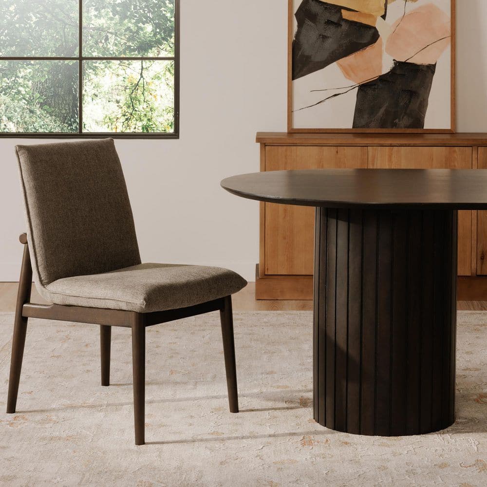Gray Upholstered Dining Chairs with Dark Brown Wood Legs, Set of 2