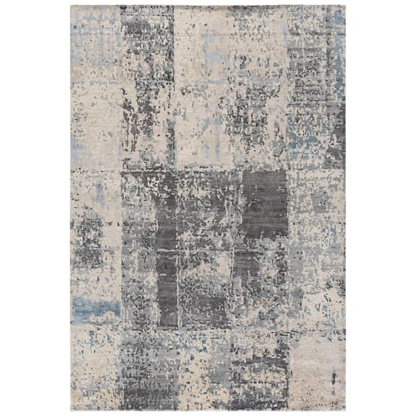 Tiffany 6 ft. x 9 ft. Silver/Ivory Industrial Abstract Patchwork Area Rug