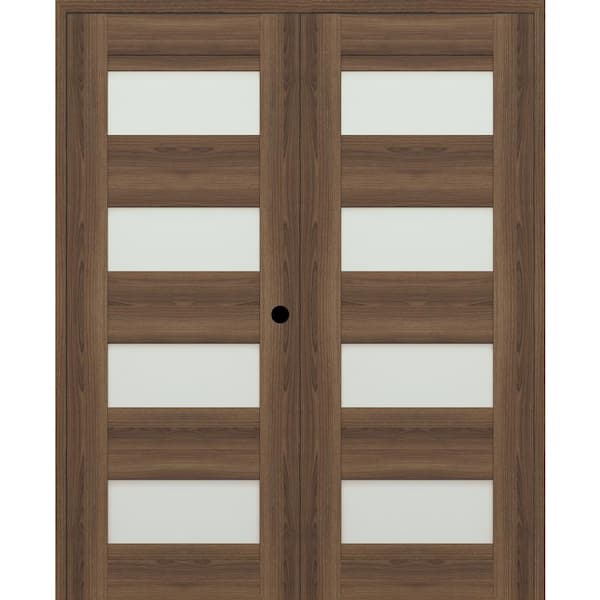 Belldinni Vona 07-08 36 in. x 84 in. Left Active 4-Lite Frosted Glass Pecan Nutwood Wood Composite Double Prehung Interior Door