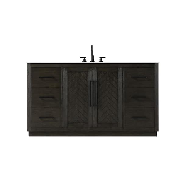 60 in. Single Sink Chocolate Oak Bath Vanity with White Engineered Marble Top