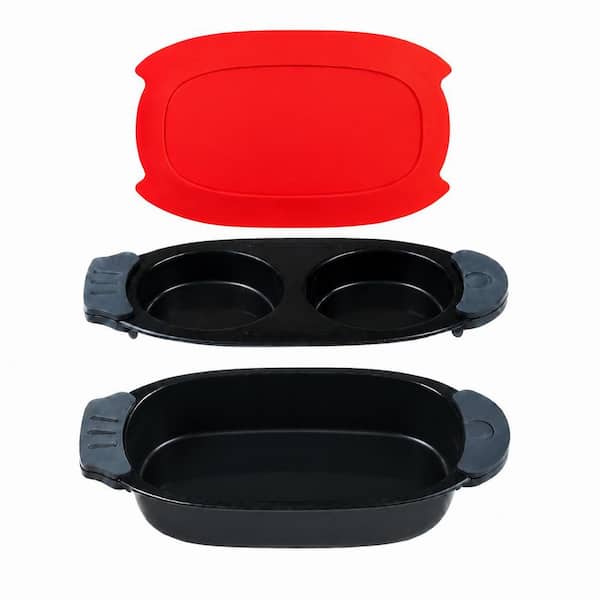 10.4 in. x  5.3 in. Red Microwave Egg Cooker and Grill Set for Crispy Breakfasts, Bacon, Veggies