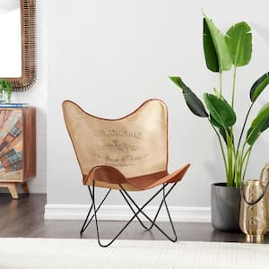 Brown Canvas Butterfly Chair with Leather Accents