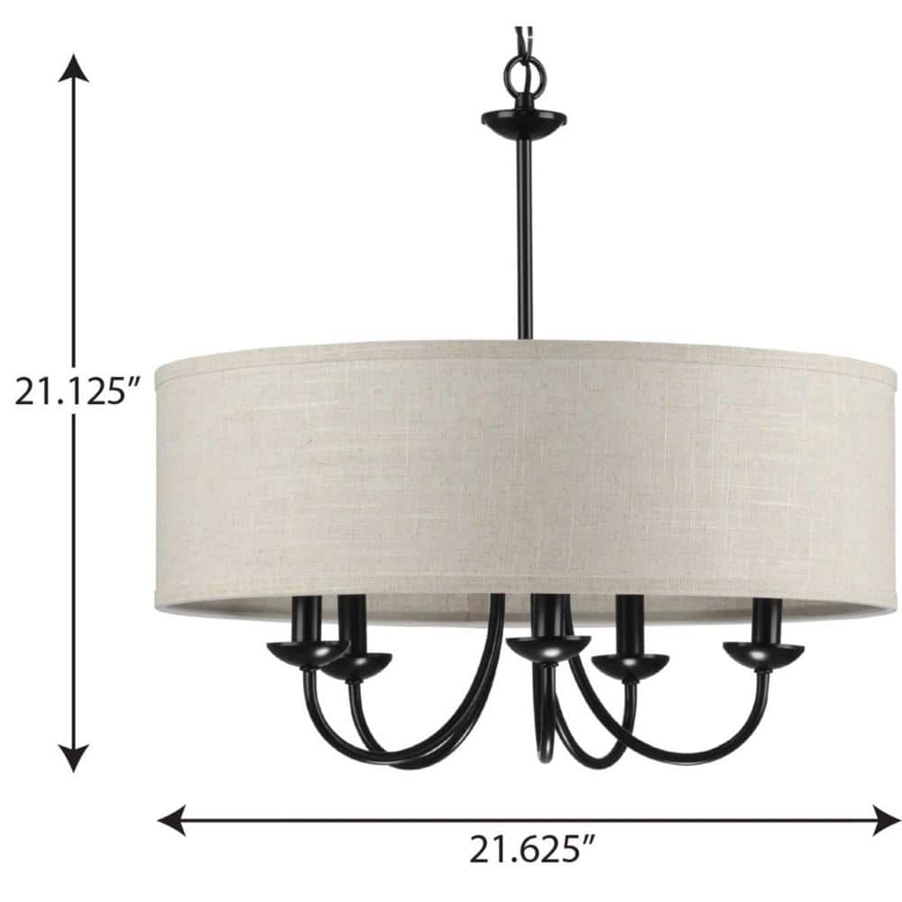 Matte Black Drum Shade 5-Light Linen Chandelier