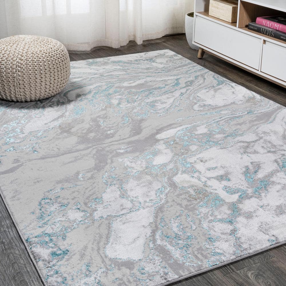 Swirl Marbled Abstract Gray/Turquoise 3 ft. x 5 ft. Area Rug price history on PriceWatchPro