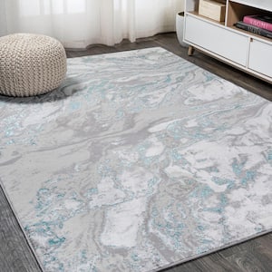 Swirl Marbled Abstract Gray/Turquoise 3 ft. x 5 ft. Area Rug
