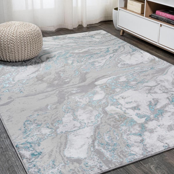JONATHAN Y Swirl Marbled Abstract Gray/Turquoise 3 ft. x 5 ft. Area Rug
