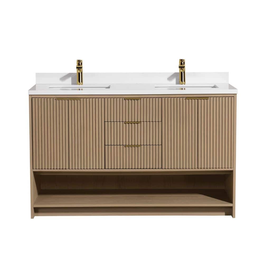 San Diego 55" Oak Gray Double Sink Vanity with Quartz Top