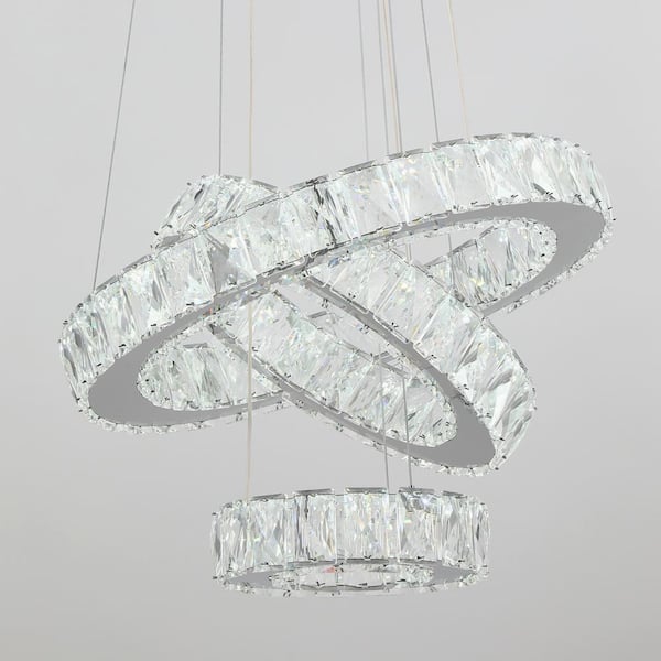 Jefferson 3 - Light Clear/Chrome Unique/Statement Geometric Integrated LED Chandelier Accents