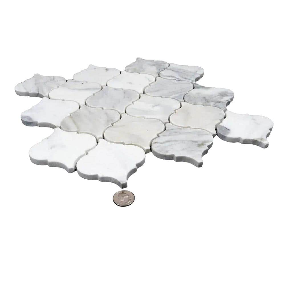 Polished White Calacatta Marble Arabesque Mosaic Tile 16" x 16"
