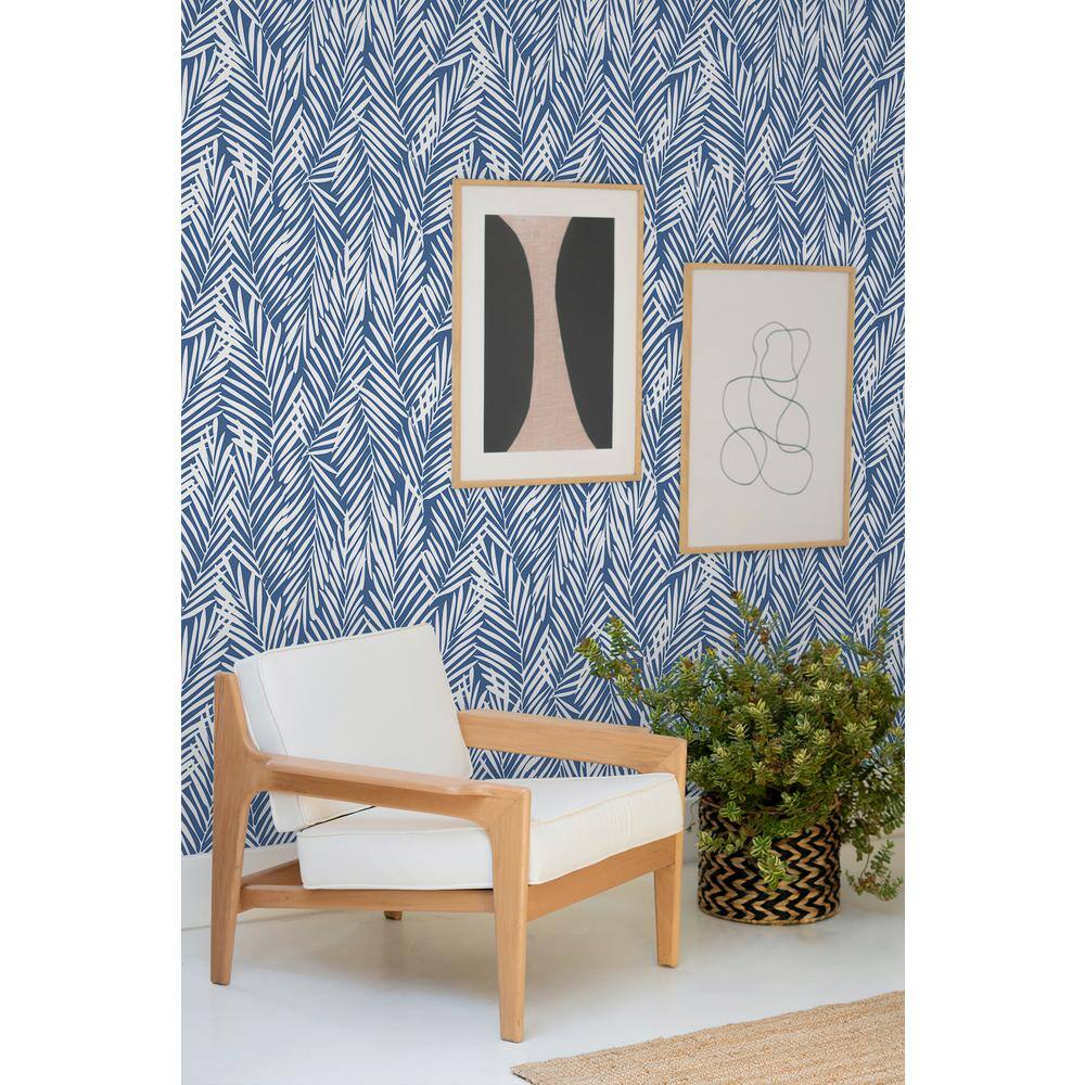 Coastal Blue Palm Leaf Peel and Stick Vinyl Wallpaper Roll