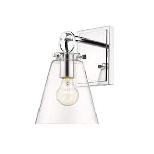 Harper 6.5 in. 1-Light Chrome Wall Sconce-Light with Glass Shade
