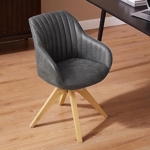 Arthur Dark Gray Faux Leather Mid-Century Modern Swivel Accent Arm Chair with Wood Legs