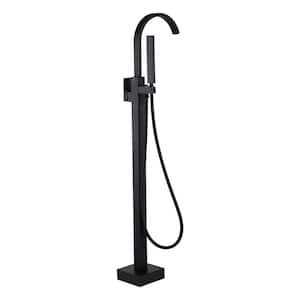 1-Handle Freestanding Floor Mount Tub Faucet Bathtub Filler with Diverter and Hand Shower in Matte Black