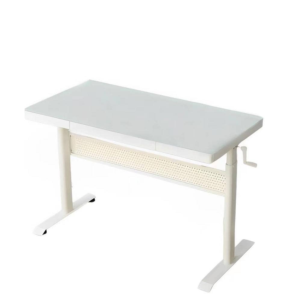 48 in. White Standing Desk Adjustable Height Sit Stand Desk Glass Top Computer Desk Ergonomic