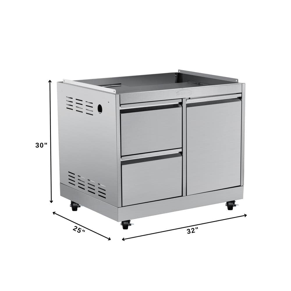 32 in. Stainless Steel Outdoor BBQ Cabinet with Drawers and Gas Tank Storage