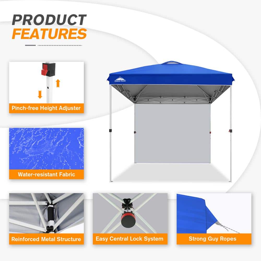Blue 8x8 ft Steel Pop-Up Canopy Tent with Sidewall