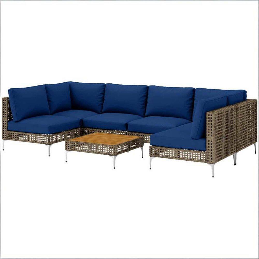7-Piece Brown Wicker Outdoor Dining Set for Garden, Backyard, Lawn, and Poolside