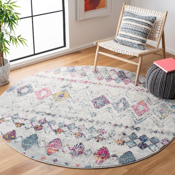 Madison Grey/Purple 12 ft. x 12 ft. Geometric Floral Round Area Rug