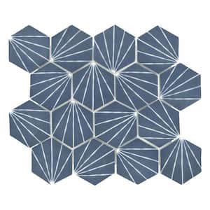 Art Deco Navy Blue Hexagon 12x10.6in. Recycled Glass Matte Patterned Mosaic Floor and Wall Tile (8.9 sq. Ft./Box)