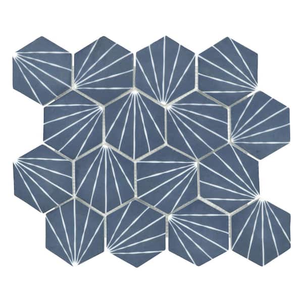 sunwings Art Deco Navy Blue Hexagon 12x10.6in. Recycled Glass Matte Patterned Mosaic Floor and Wall Tile (8.9 sq. Ft./Box)