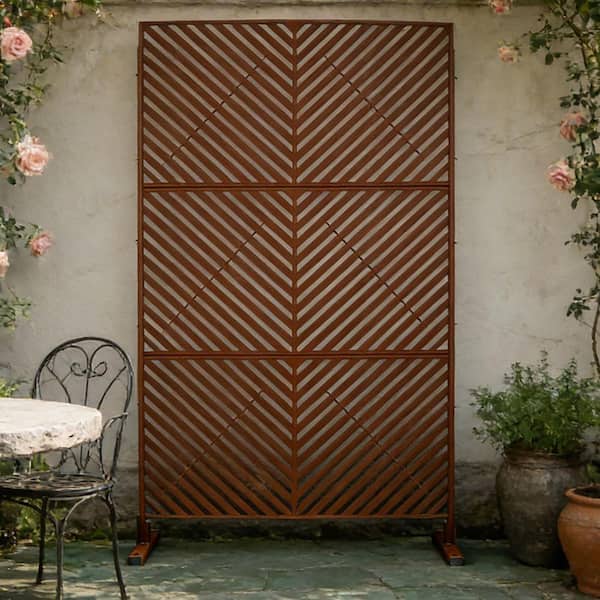Red Privacy Screen 44 In Coporesell 76 in. x 48 in. Freestanding Decorative Privacy Screen Rust ...