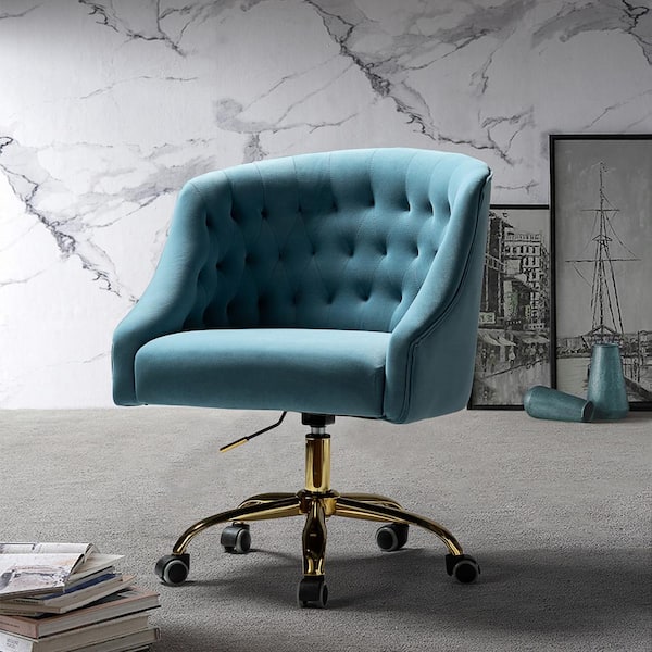 blue tufted desk chair